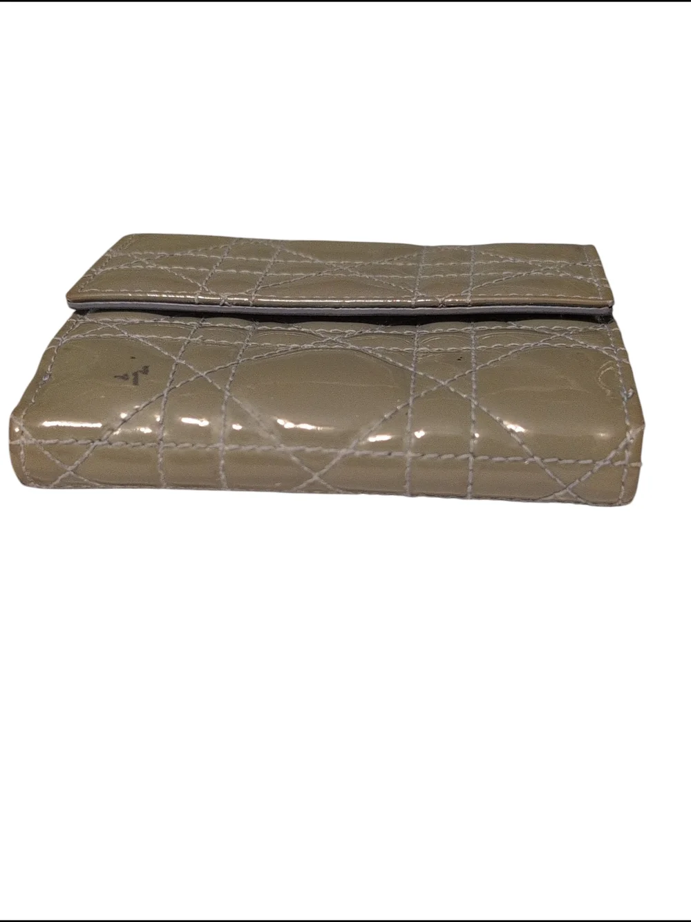 Quilted Patent Leather Snap Wallet - Taupe